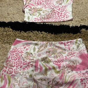 Women’s XS Pink and White Floral Swim Coverup two piece. Skirt and tube top NWT